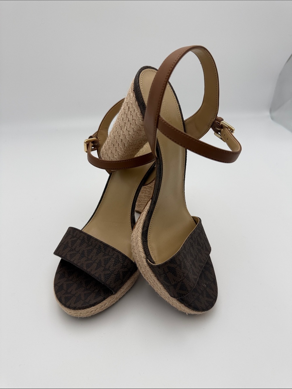Michael Kors Brown Logo Block Heel Espadrille Sandals - Picture 6 of 7